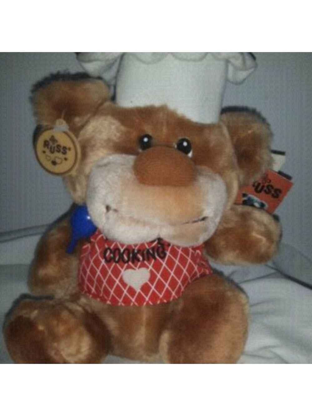 Vtg RUSS LOVE PETS 'Let's Get Cooking' plush bear dog Chef spoon hat ear TAGS!